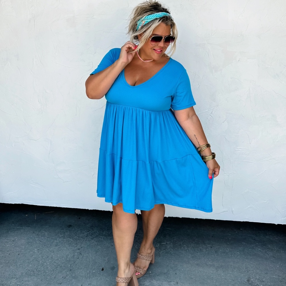 Caribbean blue ribbed dress